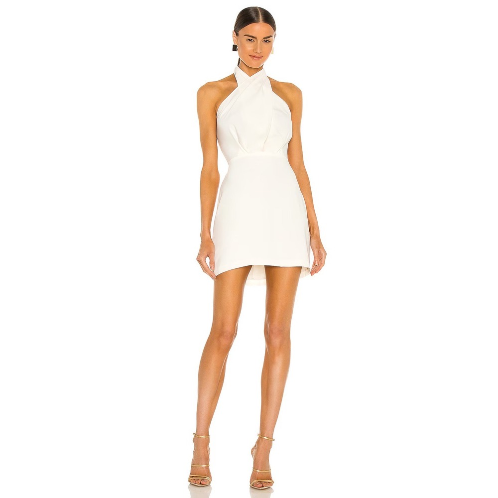 Amanda Uprichard Mezcal Dress White Size Large Mini Chic Sexy Wrap Halter Neck